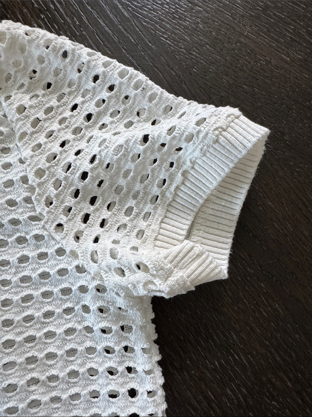 Mango White Open-Knit crochet style Short Sleeve Tee top - Picture 4 of 5